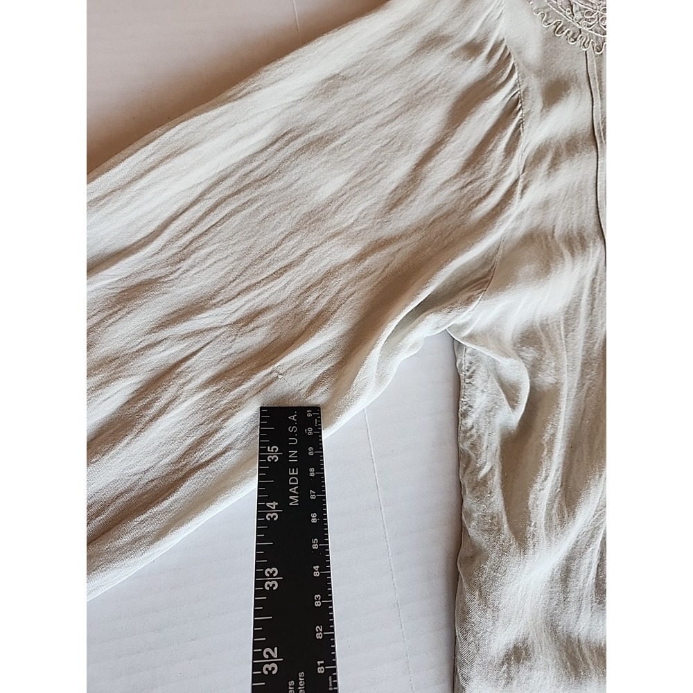 Solitaire Pintuck Embroidered Top Sz L Ivory Keyhole‎ Tunic Boho Peasant Casual - Picture 11 of 12